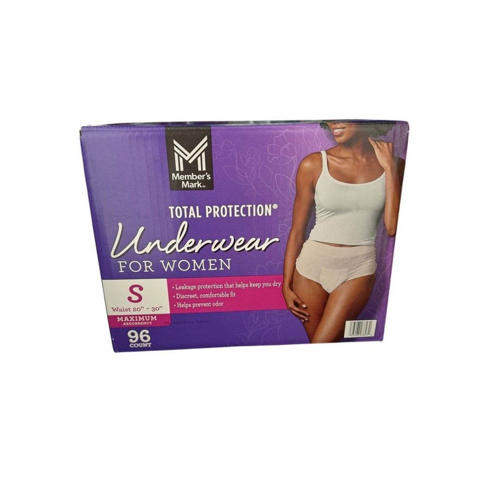 Member's Mark Total Protection Underwear for Women, 96 Count, Small- Brand NEW